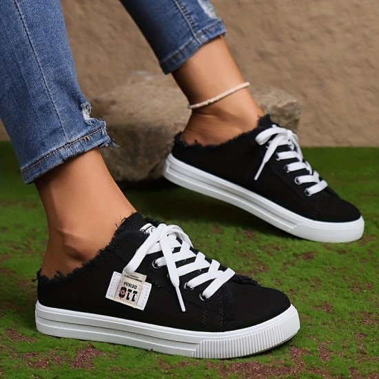 Women's Simple Canvas Shoes, Casual Lace Up Mule Sneakers, Lightweight & Comfortable Shoes