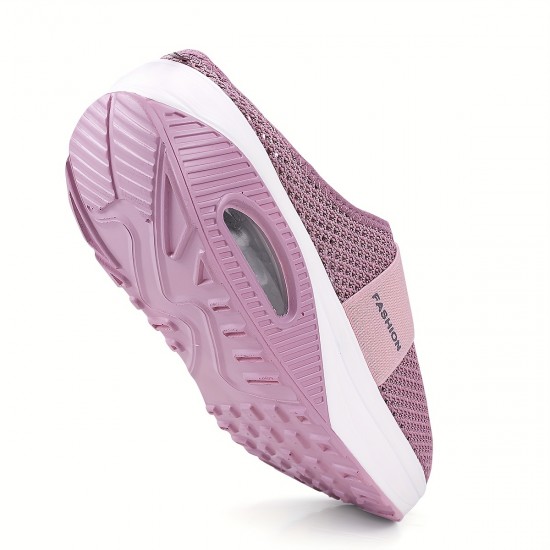 Women's Flying Woven Mesh Sandals, Casual Air Cushion Sole Mules, Breathable & Lightweight Mule Sneakers