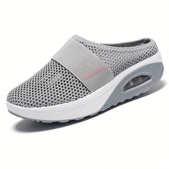 Women's Flying Woven Mesh Sandals, Casual Air Cushion Sole Mules, Breathable & Lightweight Mule Sneakers