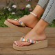 Women's Colorful Braided Strap Flip Flops, Slip On Platform Casual Summer Slides, Vacation Beach Wedge Slides