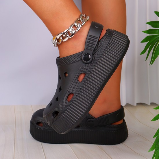 Women's Solid Color Pillow Clogs, Slip On Soft Sole Casual Summer Closed Toe Slides, Platform Non-slip Beach Slides