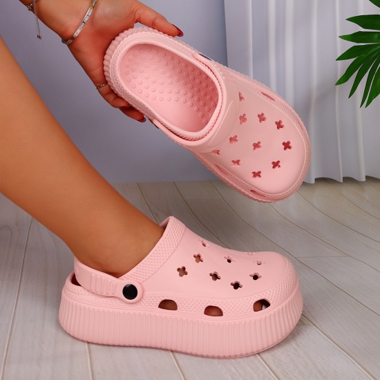Women's Solid Color Pillow Clogs, Slip On Soft Sole Casual Summer Closed Toe Slides, Platform Non-slip Beach Slides