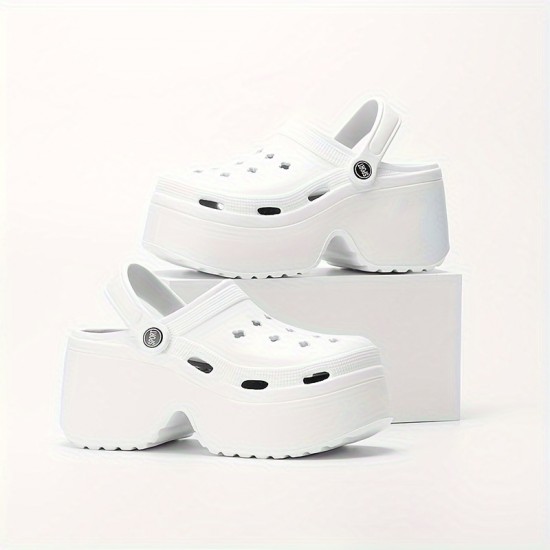 Women's Solid Color Clogs, Casual Hollow Out Design Garden Shoes, Comfortable Slip On Shoes