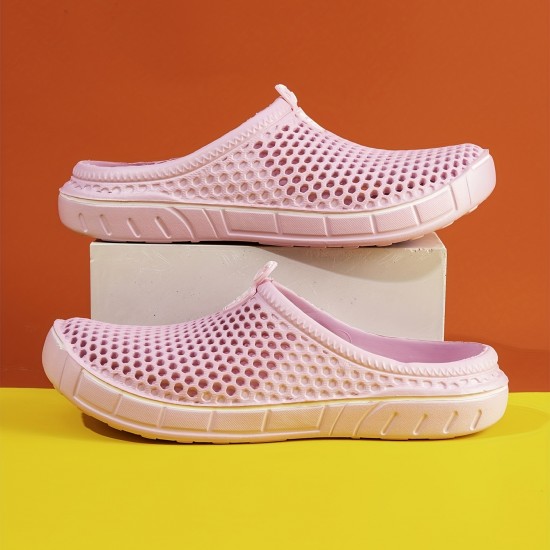 Women's Solid Color Flat Clogs, Slip On Round Toe Non-slip Outdoor Casual Slides Shoes, Summer Beach Comfy Shoes