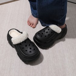 Solid Color Thermal Lined Clogs, Slip On Soft Sole Platform Non-slip Fuzzy Shoes, Winter Plush Closed Toe Shoes