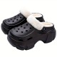 Solid Color Thermal Lined Clogs, Slip On Soft Sole Platform Non-slip Fuzzy Shoes, Winter Plush Closed Toe Shoes