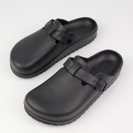 Women's Solid Color Clogs, Slip On Round Toe Buckle Decor Non-slip Soft Sole EVA Slides, Summer Casual Beach Shoes