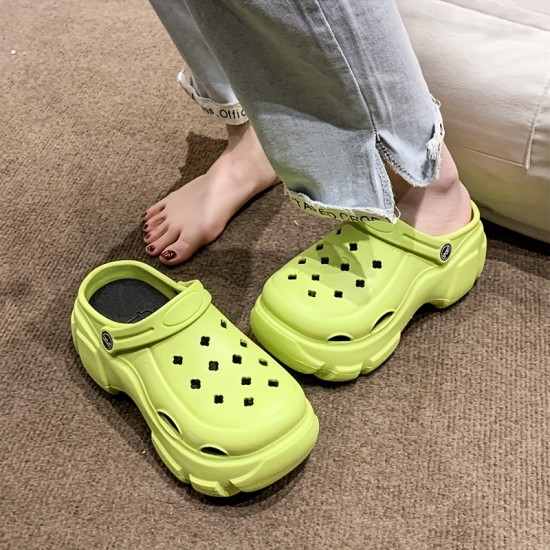 Women's Platform Chunky Clogs, Height Increasing Solid Color Non Slip Slide Shoes, Outdoor Beach Sandals