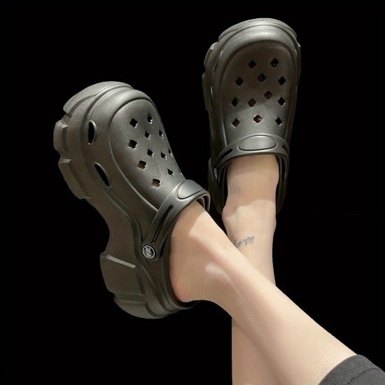 Women's Platform Chunky Clogs, Height Increasing Solid Color Non Slip Slide Shoes, Outdoor Beach Sandals
