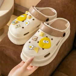 Women's Cute Cartoon Platform Clogs, Trendy Hollow Out EVA Slide Shoes, Indoor & Outdoor Beach Garden Sandals