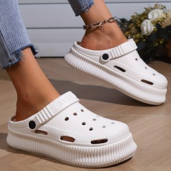 Women's Platform EVA Clogs, Solid Color Closed Toe Hollow Out Design Slides, Breathable Outdoor Sandals