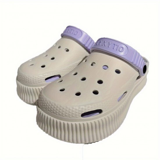 Women's Platform EVA Clogs, Solid Color Closed Toe Hollow Out Design Slides, Breathable Outdoor Sandals