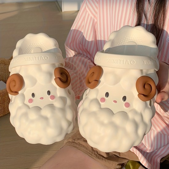 Women's Kawaii Lamb Design Mules, Casual Slip On Soft Sole Shoes, Lightweight Summer Shoes
