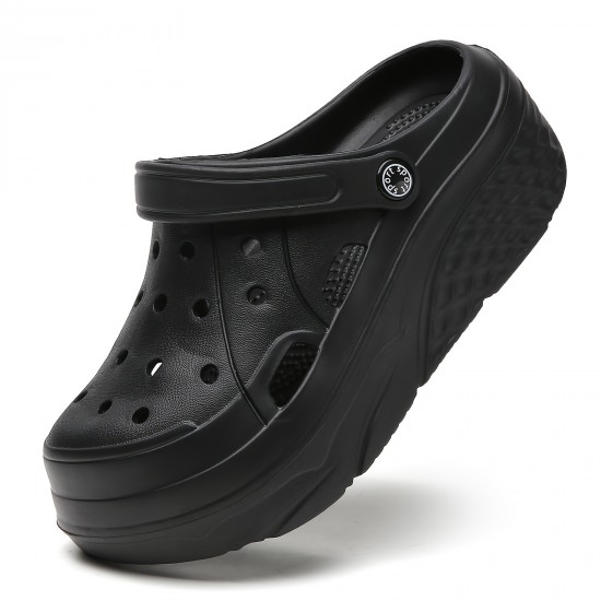 Women's Solid Color Platform Clogs, Casual Hollow Out Design Garden Shoes, Comfortable Slip On Shoes