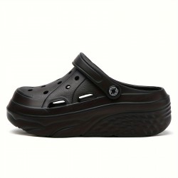 Women's Solid Color Platform Clogs, Casual Hollow Out Design Garden Shoes, Comfortable Slip On Shoes