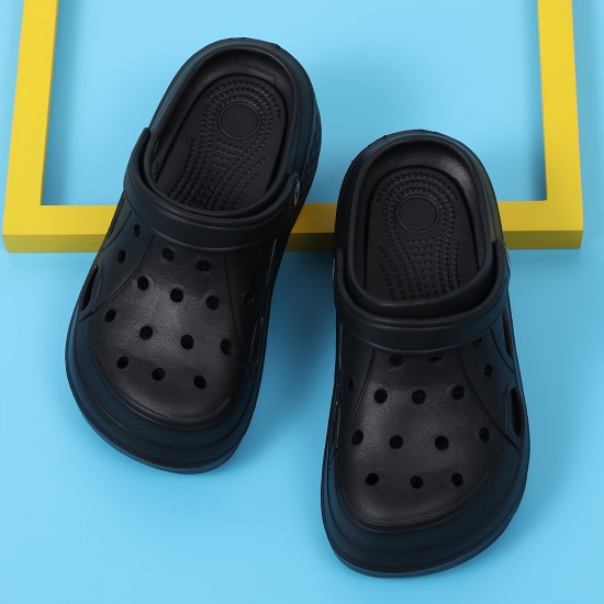 Women's Solid Color Platform Clogs, Casual Hollow Out Design Garden Shoes, Comfortable Slip On Shoes