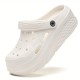 Women's Solid Color Platform Clogs, Casual Hollow Out Design Garden Shoes, Comfortable Slip On Shoes