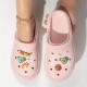 Women's Avocado & Strawberry Decor Clogs, Casual Hollow Out Design Garden Shoes, Lightweight Beach Shoes