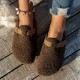 Women's Solid Color Fuzzy Mules, Slip On Soft Sole Lined Warm Shoes, Winter Non-slip Plush Shoes
