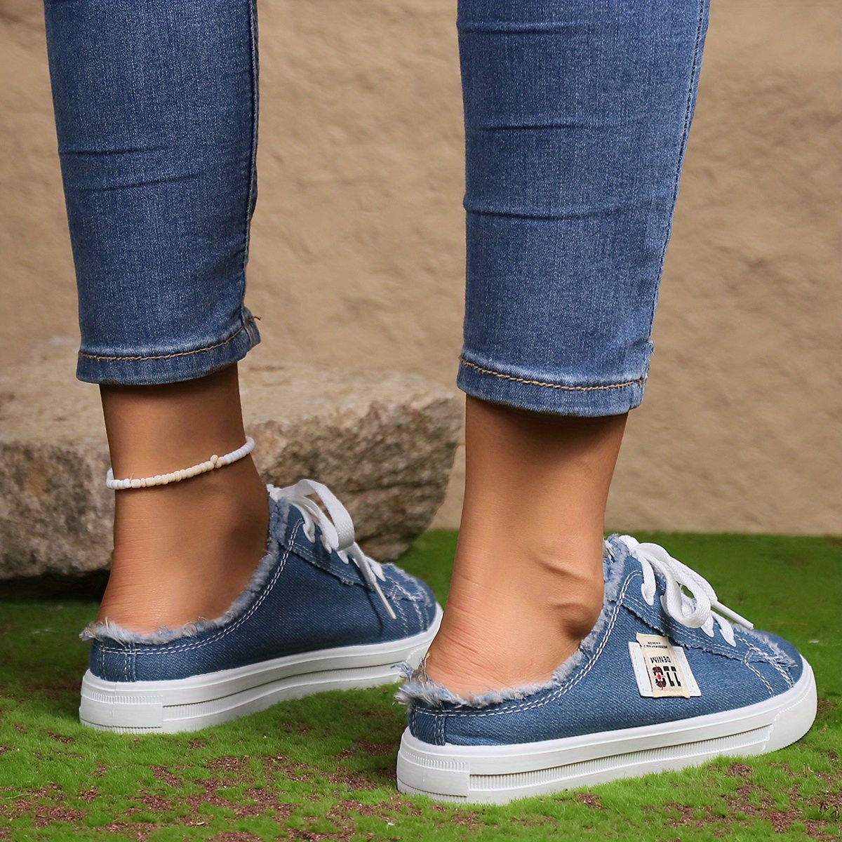 womens simple canvas shoes casual lace up mule sneakers lightweight comfortable shoes details 6