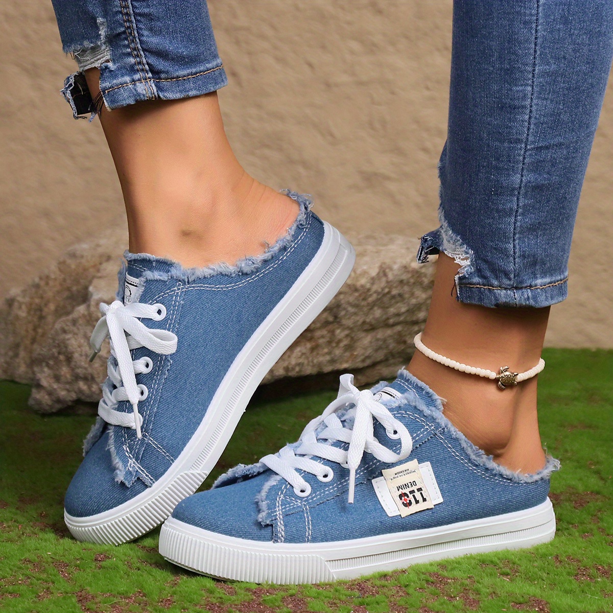 womens simple canvas shoes casual lace up mule sneakers lightweight comfortable shoes details 7
