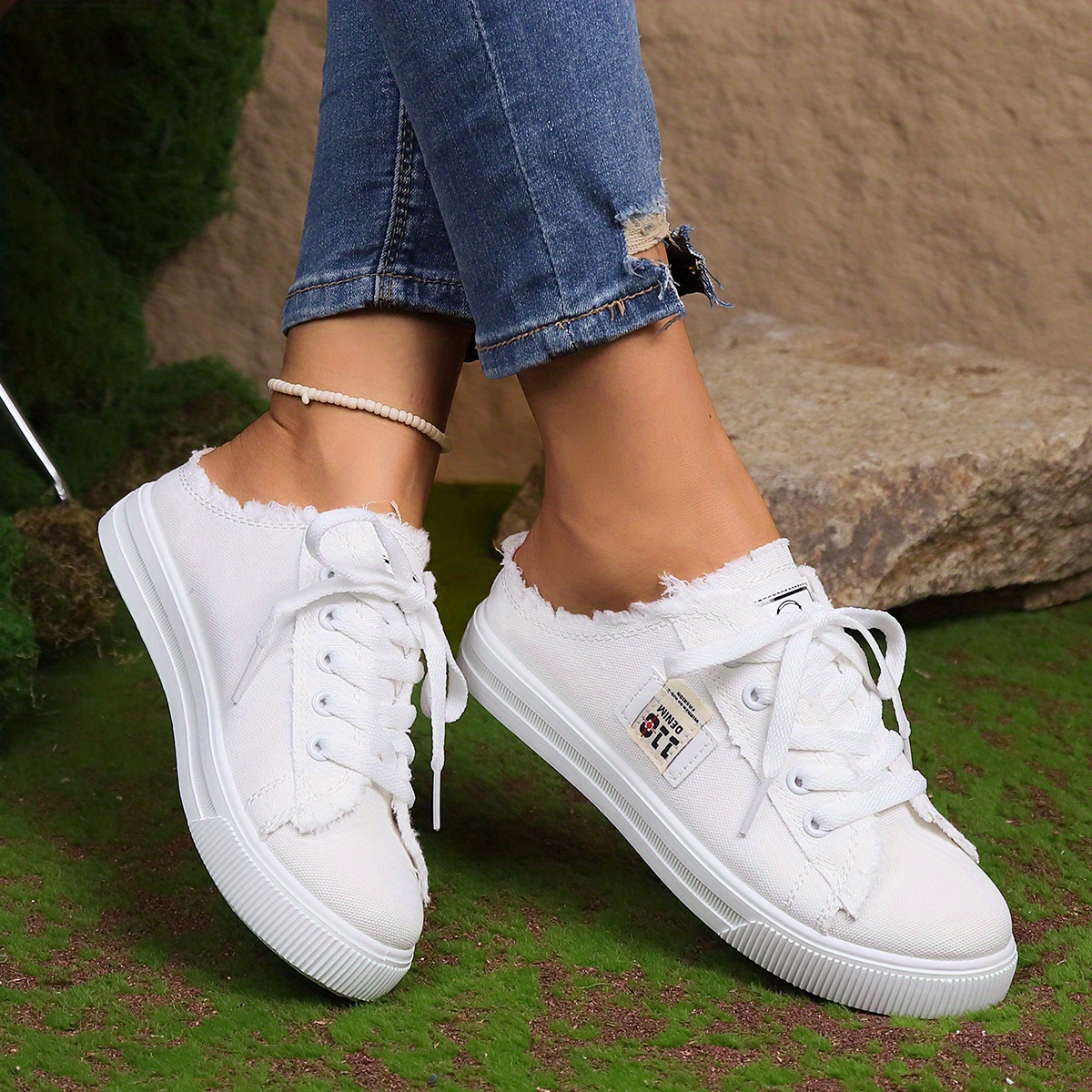 womens simple canvas shoes casual lace up mule sneakers lightweight comfortable shoes details 10