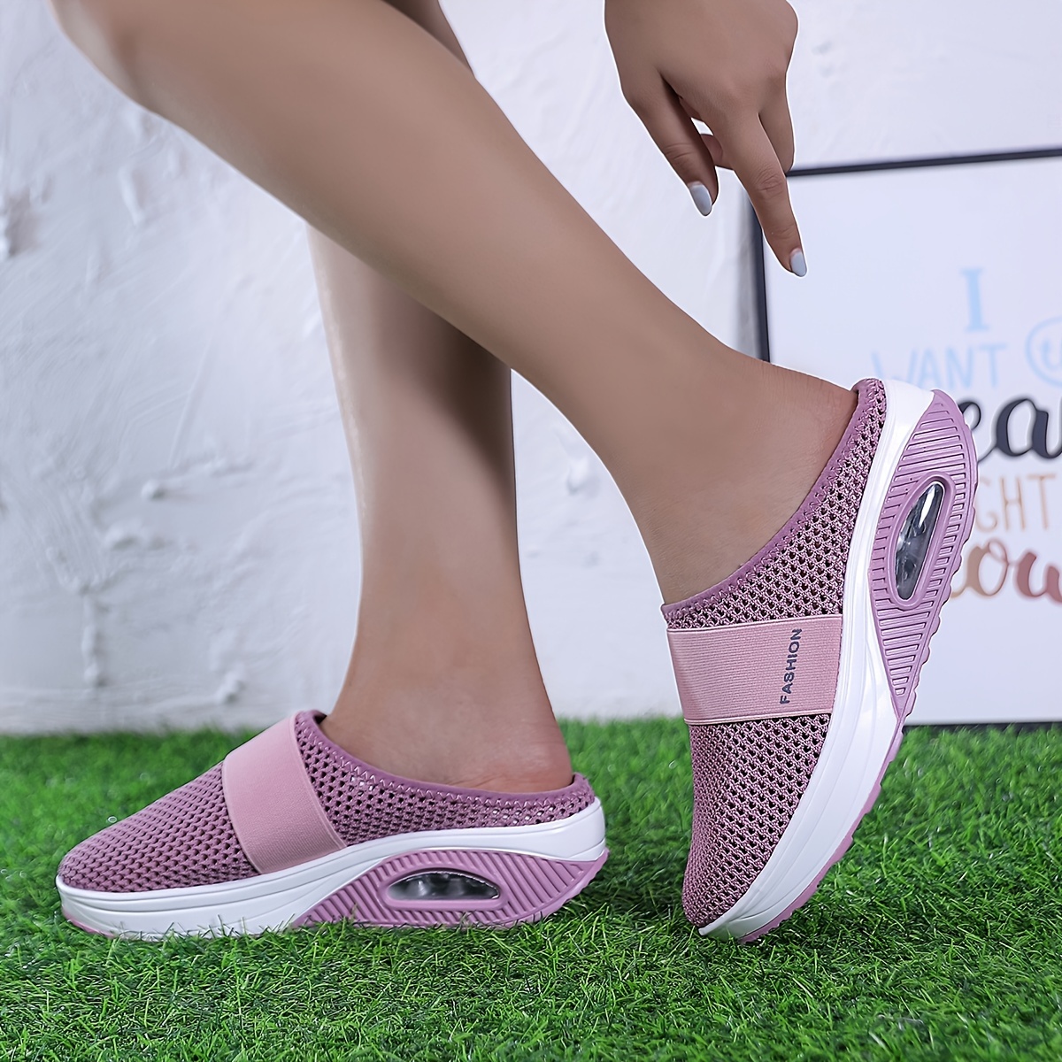 womens flying woven mesh sandals casual air cushion sole mules breathable lightweight mule sneakers details 8