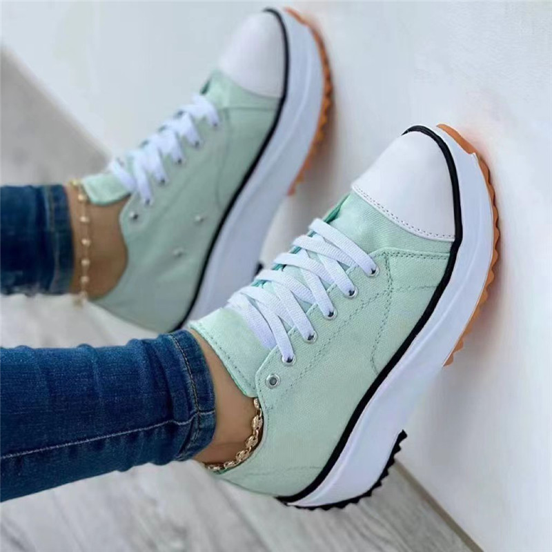 womens platform canvas sneakers solid color lace up low top trainers casualall match walking shoes details 3