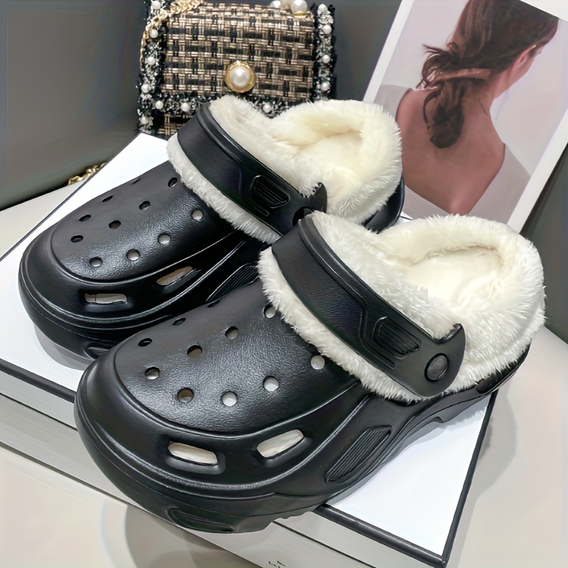 solid color warm home slippers slip on fuzzy thermal lined platform non slip shoes winter eva plush cozy shoes details 3