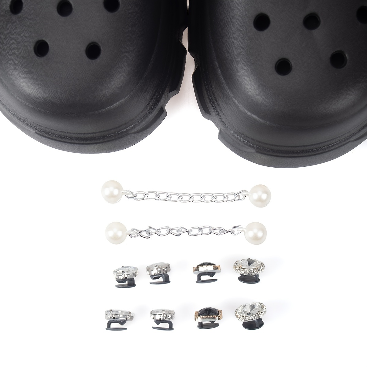 womens rhinestone chaine decor clogs closed toe soft sole platform warm lined shoes winter non slip plush shoes details 15