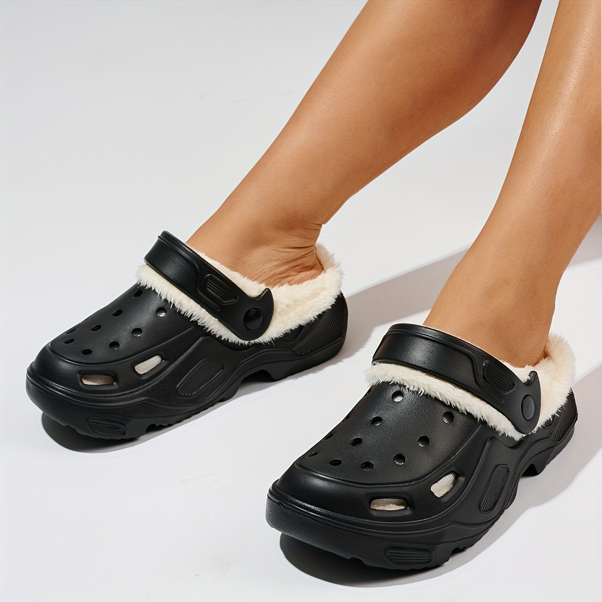 womens hollow out design platform clogs casual slip on plush lined garden shoes womens comfortable shoes details 8